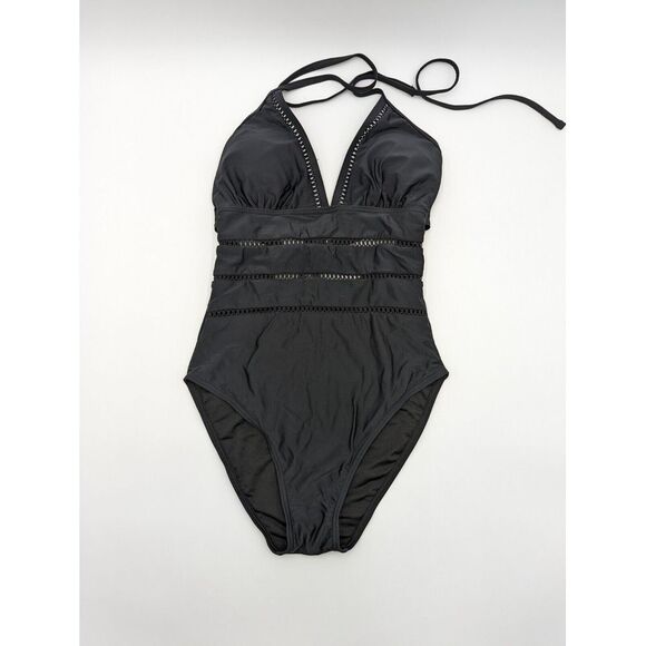 Plunge V Neck Hollow Out Swimsuit Tempt Me Women's Size Small Black One Piece - Picture 2 of 5